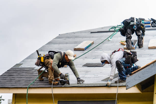 Professional Gutter Installation technician working in Fancher, NY